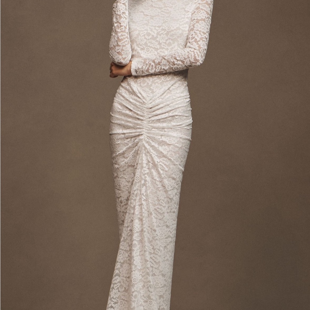 Ronny Kobo White Lace Long Sleeve Gown